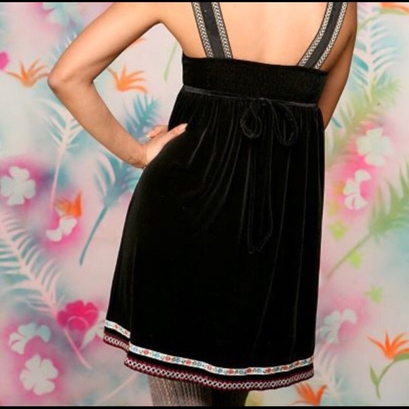 Free People Vintage Black Velvet Embroidered Tunic Slip Dress - XS - Picture 2 of 16